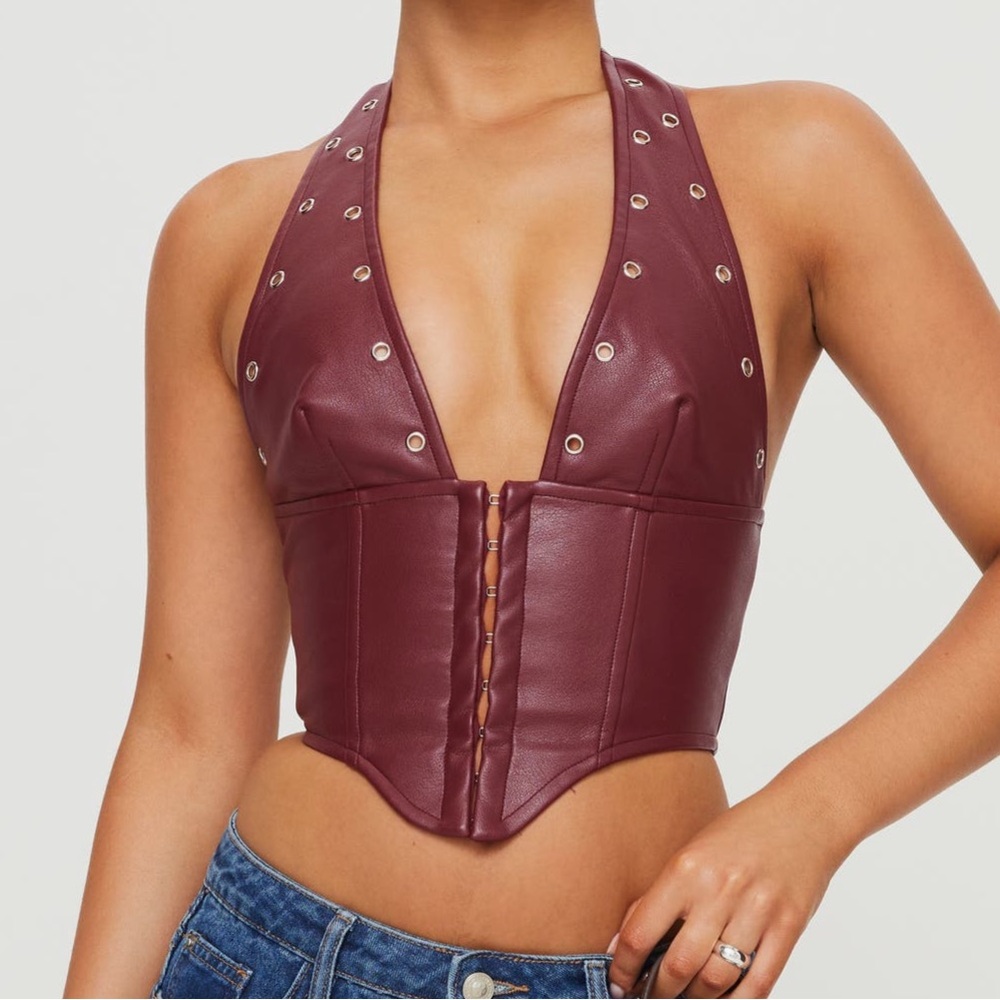 Princess Polly Palladia Jordy Grommet Faux Leather Corset Halter Top
